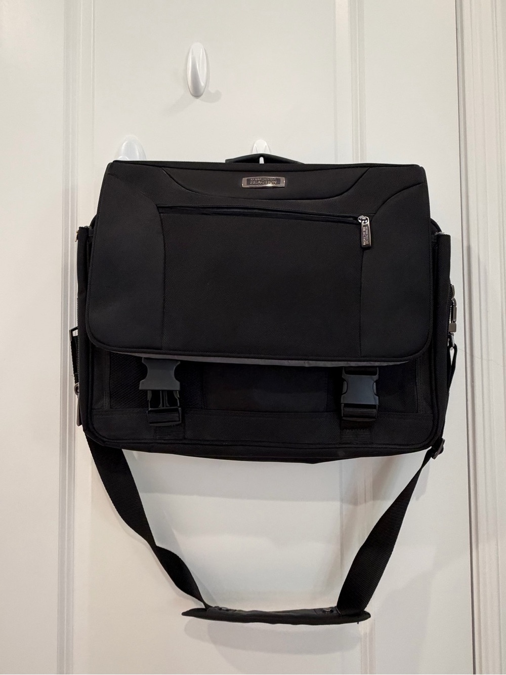 Kenneth Cole Reaction Black Nylon Messenger Bag with Front Buckles